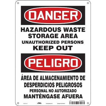 Safety Sign, 14 in H, 10 in W, Polyethylene, Vertical Rectangle, English, Spanish, 470G68