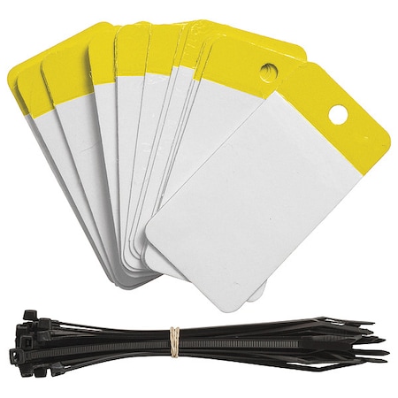 Blank Shipping Tag, Polyester, 5" H x 2-1/2" W, Yellow, Rectangle, 25 PK