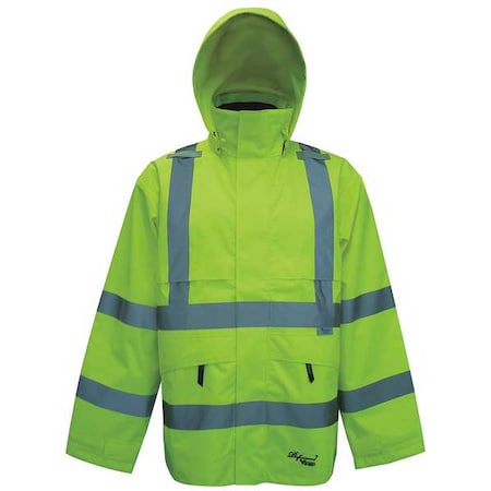 Hi-Viz Safety Jacket, Polyester, Polyurethane, Class 3 Type R, Green, XL