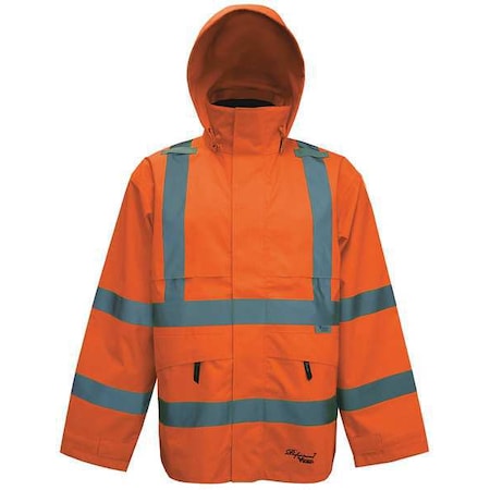 Hi-Viz Safety Jacket, Polyester, Polyurethane, Class 3 Type R, Orange, 2XL