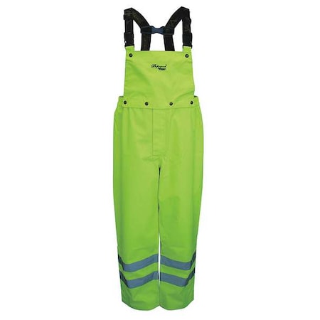 Hi-Visibility Rain Bib Pants, Polyester, 32 in Inseam, 36 in Waist, 0.40mm Thickness, Green/Yellow