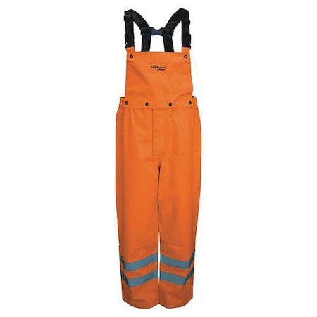 Hi-Visibility Rain Bib Pants, Polyester, 32 in Inseam, 36 in Waist, 0.40mm Thickness, Orange, L