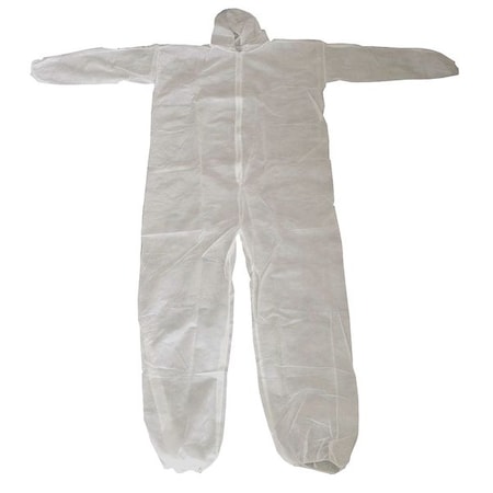 Hooded Disposable Coveralls, 2XL, White, polypropylene, zipper