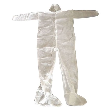 Hooded Disposable Coveralls, 2XL, White, polypropylene, zipper