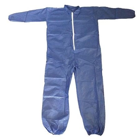 Collared Disposable Coveralls, L, Blue, polypropylene, zipper