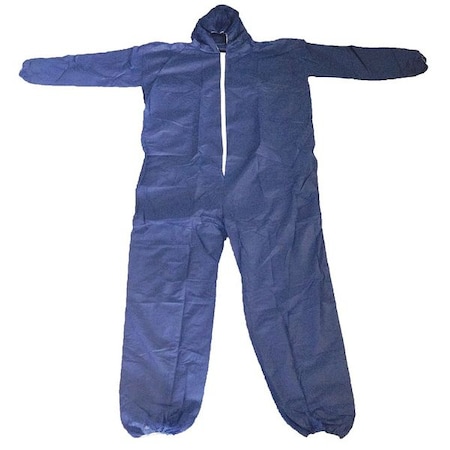 Hooded Disposable Coveralls, 2XL, Blue, polypropylene, zipper