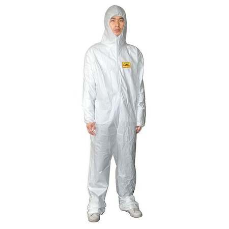 Hooded Disposable Coveralls, 5XL, White, zipper