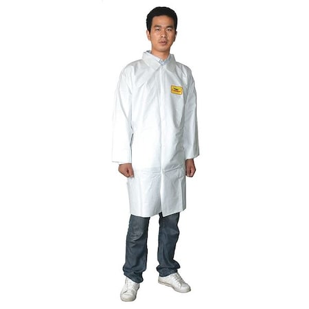 Condor Disposable Lab Coat, Microporous Film Laminate, Snaps Closure, White, M, 30 PK