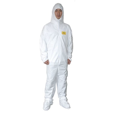 Hooded Disposable Coveralls, Xl, White, zipper
