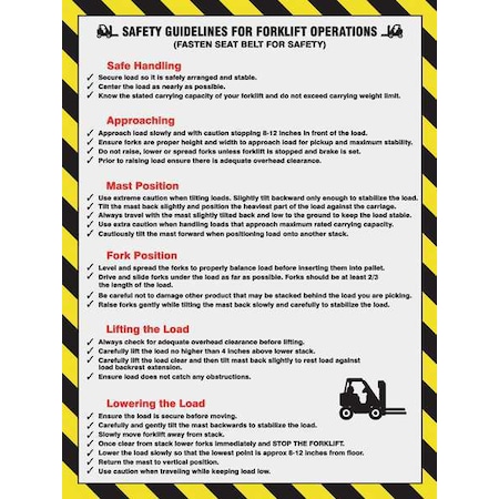 Poster, Safety Guidelines For Forklift Operations, 22 in H x, 17 in W, Plastic