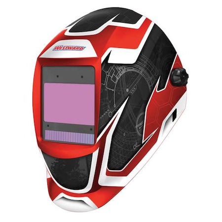 Auto Dark Welding Helmet, Shade 5-8/8-13, Black/Red/White