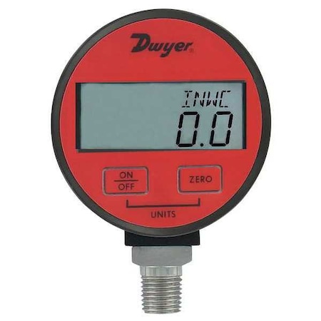 Digital Industrial Pressure Gauge, 0 to 100 psi, 2 1/2 in Dial, 1/4 in NPT, Bottom Location