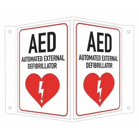 AED (w Sym), 7 1/2 in W x 6 in H, V-Shape Projection, Aluminum, LCVB-0013-RA_4x6