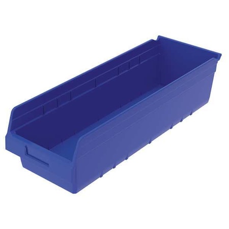 Shelf Storage Bin, Plastic, Blue, 6 in H, 8 3/8 in W, 23 5/8 in L