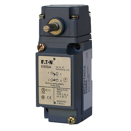 Heavy Duty Limit Switch, No Lever, Rotary, 2NC/2NO, 10A at 600V AC, Actuator Location: Side