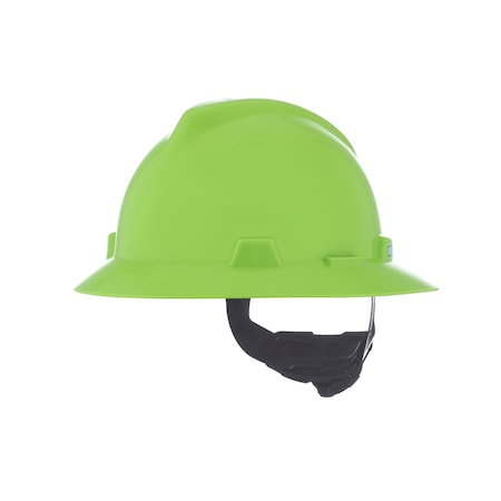 V-Gard Slotted Full Brim Hard Hat, Fas-Trac III Suspension, Type I, Class E, Bright Lime Green
