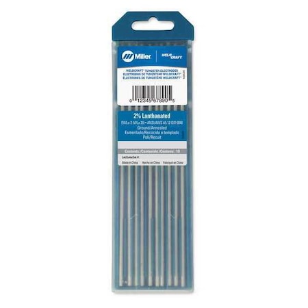 Tungsten Electrode 1/8" Dia., AWS A5.12 / ISO6848, PK10