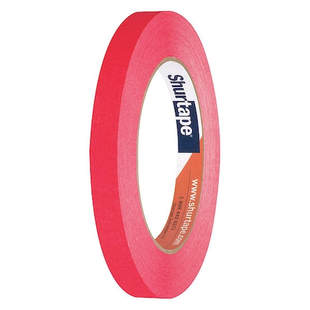 Masking Tape, 12 mm W x 55 m L, 4.9 mil Thick, Red, Rubber Adhesive, 72 PK