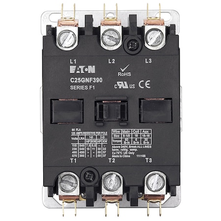 Definite Purpose Magnetic Contactor, 24V AC, 3 P, Non-Reversing, 3 Phase, Quick Connect