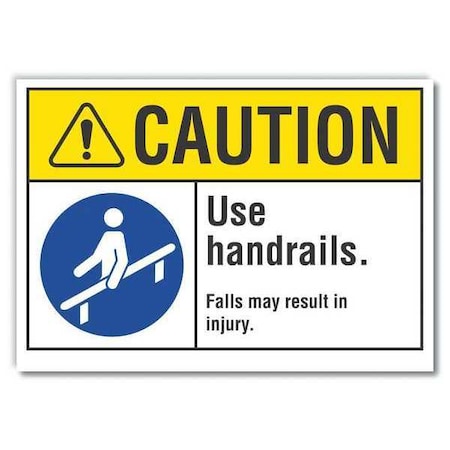 Caution, Use handrail. Falls may result in injury., 10 in W x 7 in H, LCU3-0065-ED_10x7