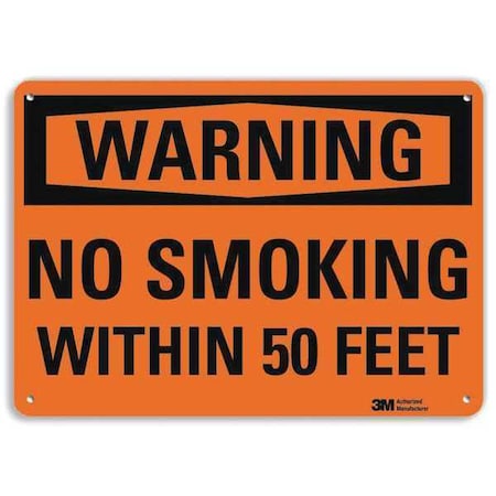Warning, WARNING NO SMOKING WITHIN 50 FEET, 14 in W x 10 in H, Horizontal Rectangle, Aluminum