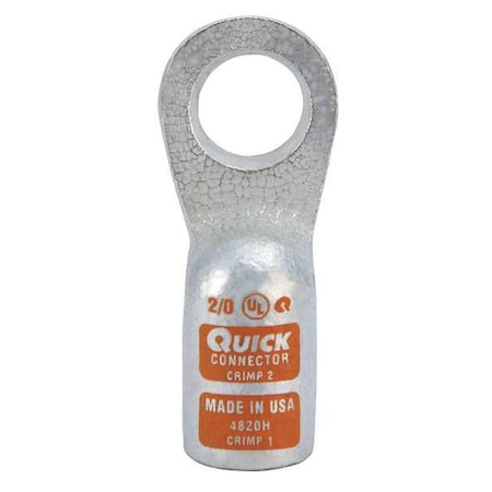 One-Hole Compression Lug, 2/0 AWG Max, 1/2 in Stud, Standard Barrel, Copper, Orange