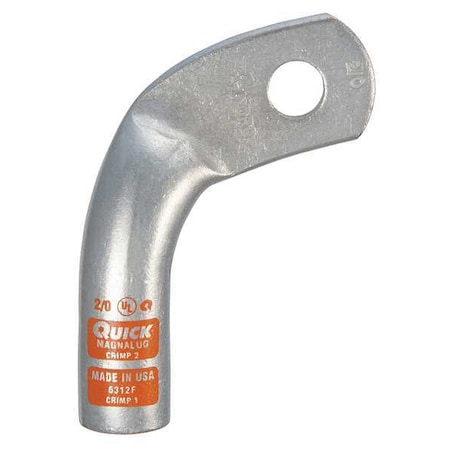 One-Hole Compression Lug, 2/0 AWG Max, 3/8 in Stud, Standard Barrel, Copper, Orange