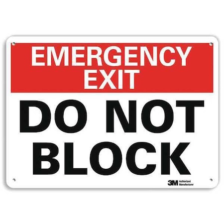 Exit Sign, Recycled Aluminum, 10" W, 7" H, Emergency Exit Do Not Block, White