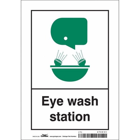 Eye Wash Station, 7 in W x 10 in H, Horizontal Rectangle, Vinyl, 470Z23