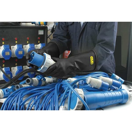 Electrical-Insulating Gloves, 17,000V AC, 25,500V DC, Rubber, 14" Length, Black, Size 10