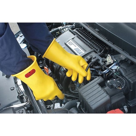 Electrical-Insulating Gloves, 17,000V AC, 25,500V DC, Rubber, 16" Length, Yellow, Size 9