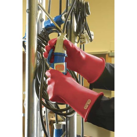 Electrical-Insulating Gloves, 1,000V AC, 1,500V DC, Rubber, 11" Length, Red, Size 10