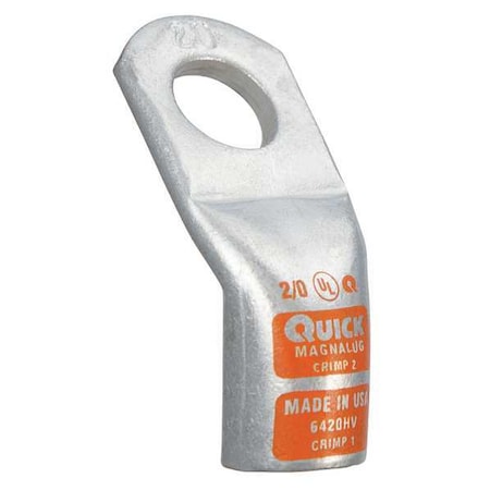One-Hole Compression Lug, 2/0 AWG Max, 1/2 in Stud, Standard Barrel, Copper, Orange