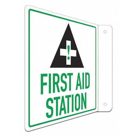 First Aid Station (w Sym), 8 in W x 8 in H, L-Shape Projection, Aluminum, LCFL-0012-NA_8x8