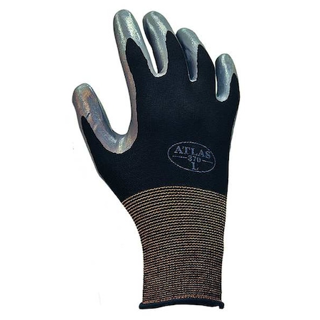 Coated Gloves, Nitrile, Smooth, Palm, 4 Abrasion Level, Black, L (8) 1 PR