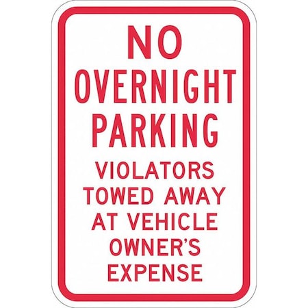 No Overnight Parking Sign,18" x 12, T1-1055-DG_12x18