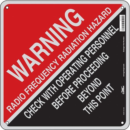 Radiation & Laser Sign, 18 in H x 18 in W, Aluminum, Square