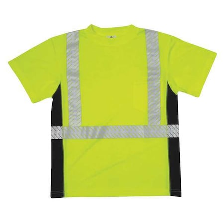 Unisex Short Sleeve Hi-Vis Black Sided T-Shirt, Polyester, Green, 3XL
