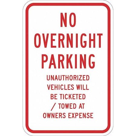 No Overnight Parking Sign,18" x 12, T1-1154-EG_12x18