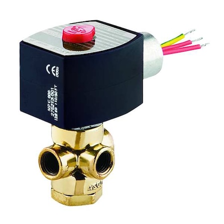 Solenoid Valve, 3-Way, 2-Position, Normally Closed, 1/4 in Pipe Size, 24V DC, Direct Mount, NBR