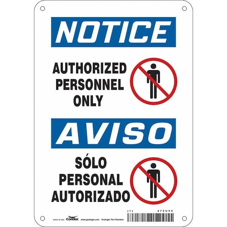 Safety Sign, 10 in Height, 7 in Width, Aluminum, Horizontal Rectangle, English, Spanish, 472U55