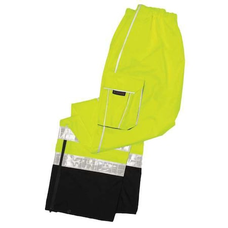 Rain Pants, Polyester, 28 in Inseam, Pull On Closure, Green, Size M