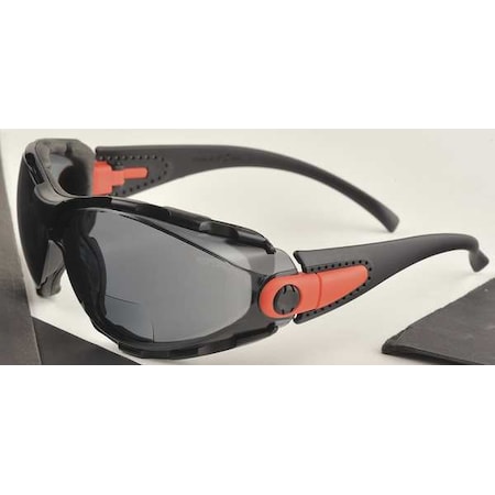 RX Reader Safety Glasses, Black Wraparound Frame, 2.5 Diopter, Gray Lens, Universal