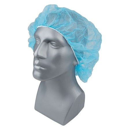 Bouffant Cap, Polypropylene, 28 in Dia., Blue, XL, 1000 PK
