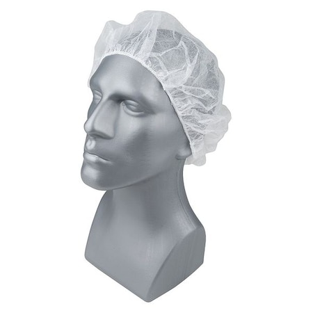 Bouffant Cap, Polypropylene, 24 in, Size Large, White, 1000PK