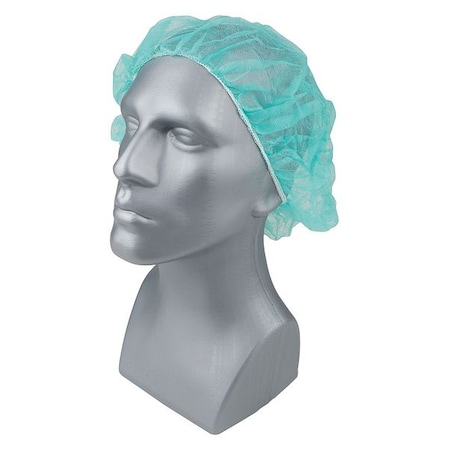 Bouffant Cap, Polypropylene, 24 in Dia., Green, L, 1000 PK