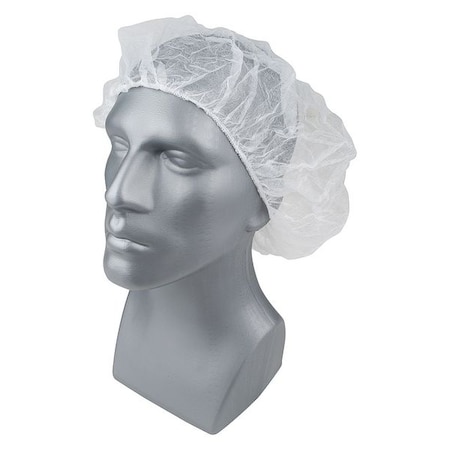 Bouffant Cap, Polypropylene, 28 in Dia., White, XL, 1000 PK