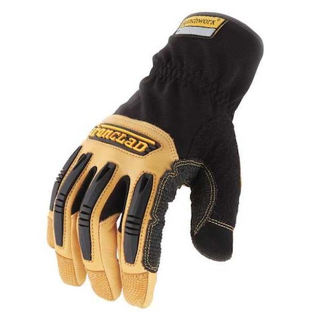 Ranchworx(R) Mechanics Gloves, Goatskin Leather Palm, Nylon, Spandex Back, S, Black/Tan