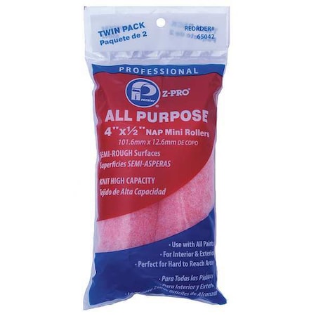 4" Mini Paint Roller Cover, 1/2" Nap, Polyester