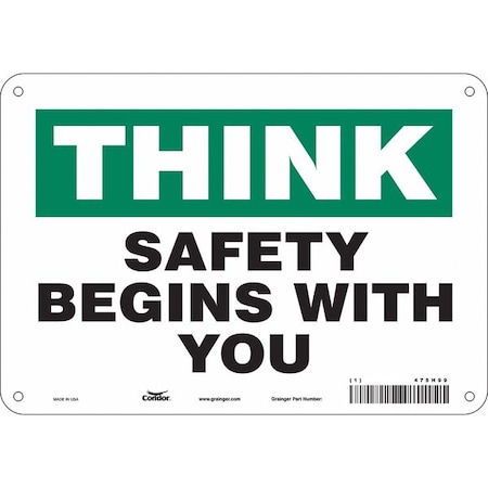 Safety Sign, 7 in Height, 10 in Width, Polyethylene, Vertical Rectangle, English, 475H99